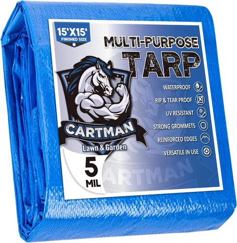 Miniatura 45 de CARTMAN Tamaño final 6x8 pies, lona azul de polietileno de 5 mil de grosor, cubierta protectora multiusos para acampar, tienda de campaña, barco