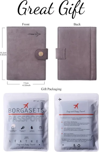 Miniatura 7 de Portapasaportes de cuero auténtico para pasaporte, con bloqueo Rfid - con compartimento para documentos de identificación