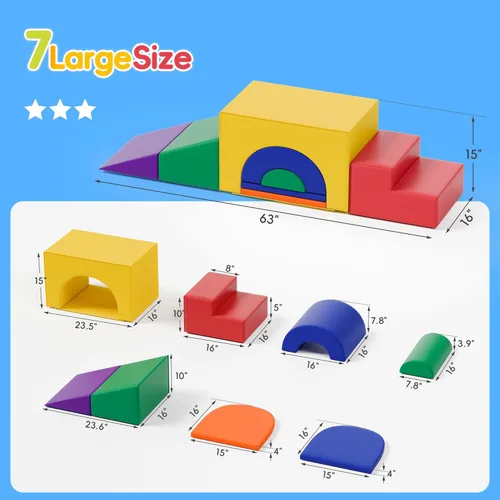 Miniatura 3 de TOLEAD Juego de bloques de espuma suave para escalar – Gran set de juguetes de juego suave 5-en-1 con arco para escalar, gatear y deslizarse