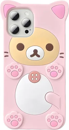 IAIYOXI Funda de teléfono con diseño de oso de dibujos animados 3D para iPhone 13, moderna y elegante, divertido diseño de oso rosa, funda