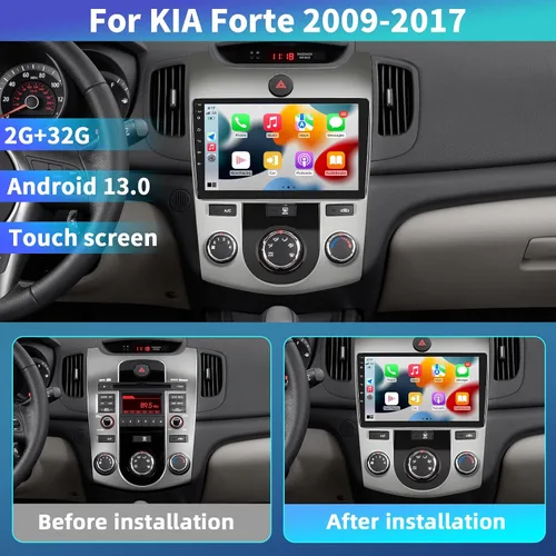 Miniatura 2 de Podofo [2G+32G] Android 13 inalámbrico Apple Carplay estéreo para automóvil para KIA Forte 2009-2017, radio de coche doble DIN con Android Auto