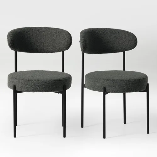 Miniatura 4 de WestinTrends Alexandria Mid-Century - Sillas de comedor redondas tapizadas de sherpa (juego de 2), color gris carbón