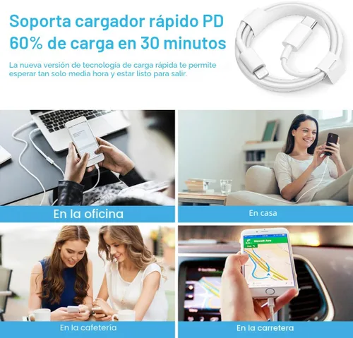 Miniatura 6 de Cargador rápido para iPhone, 3+3 unidades, cargador de pared USB C de 20 W con cable de carga rápida de 6 pies compatible con iPhone