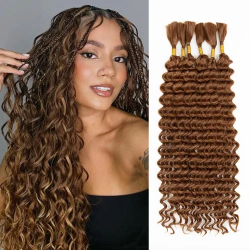 Miniatura 18 de Cabello bohemio para trenzar de 18 pulgadas, 2 paquetes de cabello ondulado profundo a granel para trenzas bohemias, sin trama, extensiones