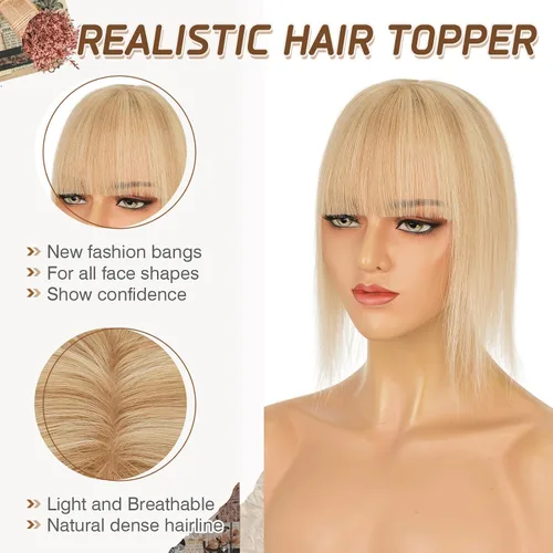 Miniatura 146 de Rich Choices Pelucas con topper de cabello para mujeres, cabello humano real 100% Remy, sin flequillo, para mujeres con adelgazamiento en la parte
