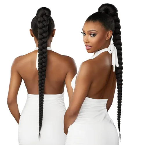 Sensationnel Lulu pony wrap hairextensions- 1 cola de caballo yaki sintética de alto calor o pieza de peluca de pelo (1B negro apagado)