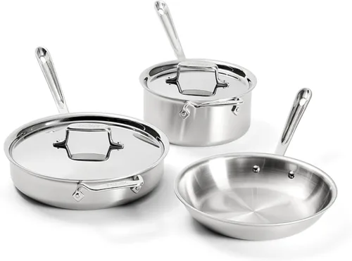 Juego de utensilios de cocina de acero inoxidable de 5 capas All-Clad D5, apto para inducción, horno y parrilla, seguro hasta 600°F, 5 piezas, color