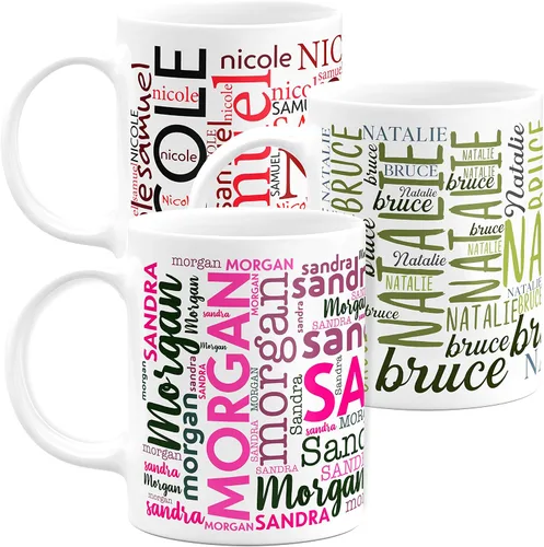 Miniatura 19 de Tazas de café personalizadas con arte de nube de palabras, 12 colores y 9 fuentes artísticas, 11 onzas. Regalos personalizados para parejas, hombres
