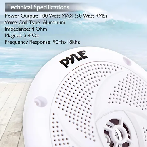 Miniatura 5 de Pyle Altavoces marinos - Sistema de sonido estéreo de audio estéreo de 4 pulgadas, 2 vías, impermeable y resistente a la intemperie, con 100 vatios