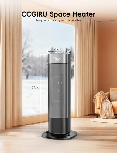 Miniatura 8 de Calentadores de 1500 W para uso en interiores, calentador de espacio portátil para habitación grande con control remoto, cerámica PTC, oscilación