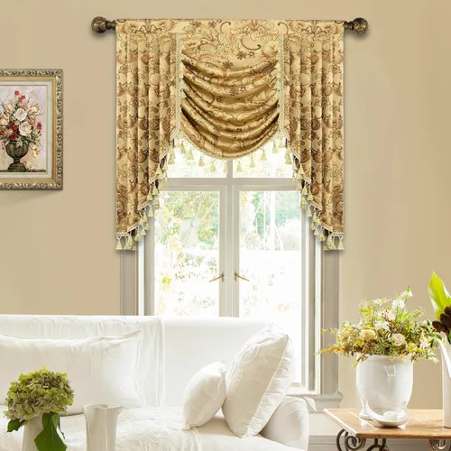 Miniatura 18 de Loom and Mill Cenefas de Cascada de Lujo para Ventanas, Elegante Cenefa de Cortinas Gruesas de Jacquard con Borlas para Sala de Estar, Dormitorio