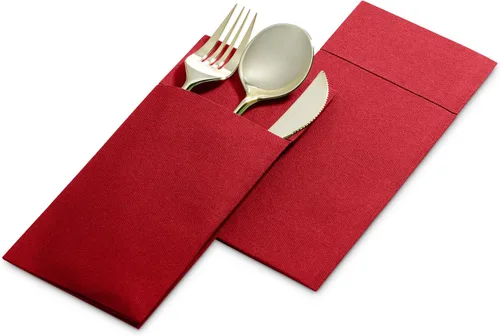 Miniatura 3 de Paquete de 50 servilletas desechables de lino con bolsillo integrado para cubiertos, color rojo brillante, como servilletas de papel para Navidad