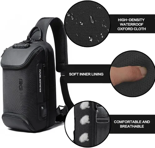 Miniatura 5 de Mochila tipo bandolera para hombre, bolsa de hombro impermeable con puerto USB