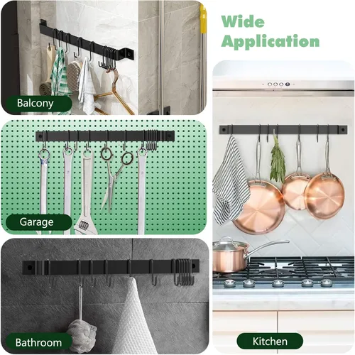 Miniatura 5 de Housolution Riel de cocina con 15 ganchos, 16 pulgadas montado en la pared, colgador de utensilios de cocina para cocina, 1 paquete, color negro