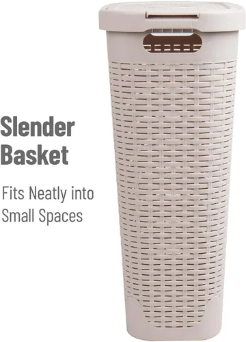 Miniatura 6 de Mind Reader Cesta de lavandería delgada con tapa, cesta de ropa de 40 L, diseño de mimbre premium, plástico, azul bebé