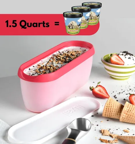 Miniatura 2 de Recipientes de helado para helado casero, contenedor reutilizable para congelador, con tapas, paquete de 2, sin BPA, apto para lavavajillas, doble