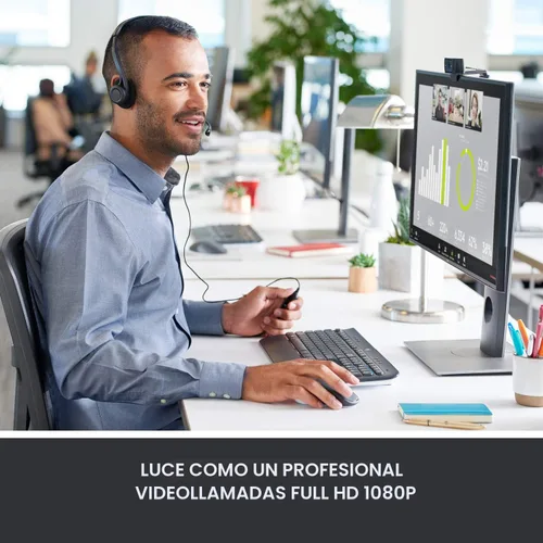 Miniatura 2 de Cámara web HD Pro C920 Logitech, visualización panorámica 1080P videollamadas y grabación, Negro