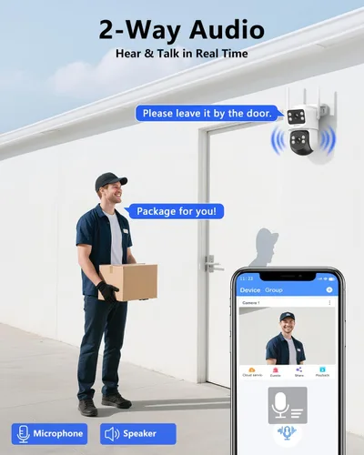 Miniatura 5 de 【Audio de 2 vías y vista de 360°】 Cámaras de seguridad PTZ de 4MP inalámbricas para exteriores, sistema de vigilancia WiFi para el hogar, kits