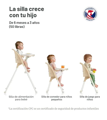 Miniatura 7 de Trona plegable 3 en 1 de Funny Supply, silla alta portátil y convertible para bebé, silla de alimentación moderna para bebé con bandeja doble Crema