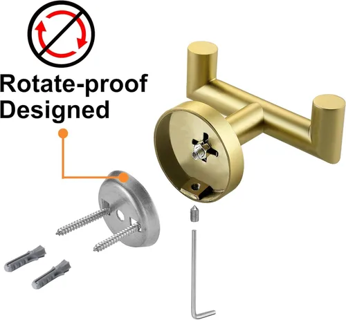 Miniatura 6 de Ganchos para toallas para baños, gancho de toallas de oro cepillado para cocina y baño, gancho de acero inoxidable SUS304, ganchos dobles
