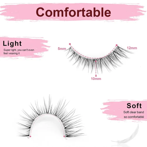 Miniatura 4 de Pestañas naturales de ojo de gato, ligeras, reutilizables, con banda transparente, paquete de 10 pares, pestañas postizas de visón sintético
