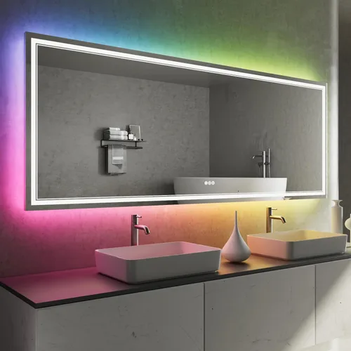 Miniatura 67 de Espejo de baño LED de 72 x 36 pulgadas, retroiluminado y frontal iluminado, espejo de tocador grande iluminado con luces, antiniebla, regulable