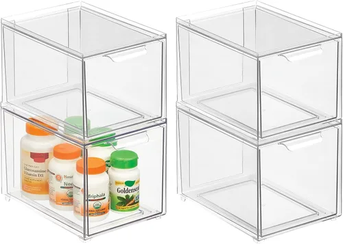 mDesign Almacenamiento de baño apilable de plástico con cajón organizador extraíble para gabinete, tocador, estante, armario, armario u organización