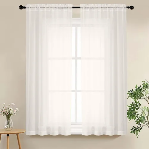 Miniatura 98 de LIVEKID Cortinas traslúcidas negras de cocina de 36 pulgadas de largo, cortinas cortas filtrantes de luz, 2 paneles de gasa aireada, texturizadas