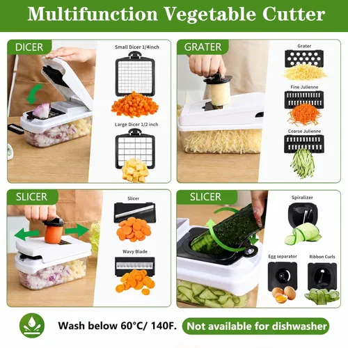 Miniatura 4 de Picadora de verduras 18 en 1 con mandolina para cocina, picadora de alimentos con contenedor, cortador de verduras, picadora de cebolla y tomate