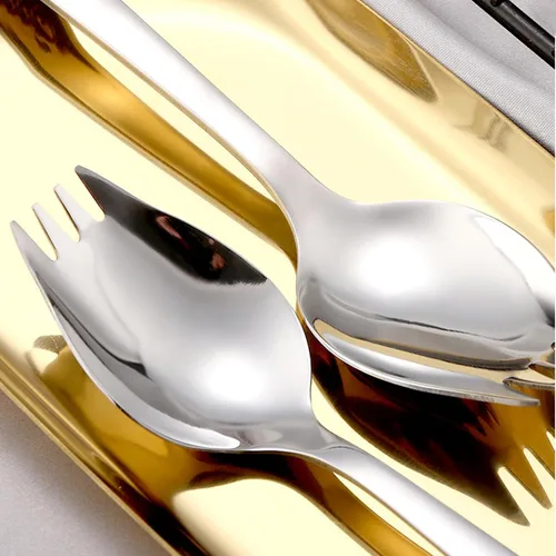 Miniatura 2 de IQCWOOD 4 tenedores de acero inoxidable 18/10, aptos para lavavajillas de 7.4 pulgadas Long Handle Spork, Ultra Lightweight, Metal Salad Forks For