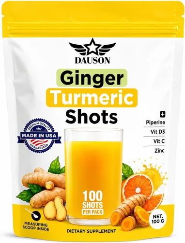 Miniatura 15 de Suplementos de Cúrcuma y Jengibre con Piperina, Vitamina C, Vitamina D3 y Zinc 100 Porciones de Shots de Cúrcuma y Jengibre para la Salud