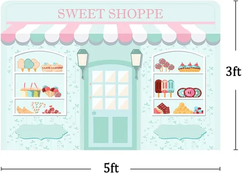 Miniatura 3 de MEHOFOND Telón de fondo Sweet Shoppe de 5 x 3 pies para niña, fondo de fotografía de cumpleaños, pancarta de fiesta para niños, baby shower, dona