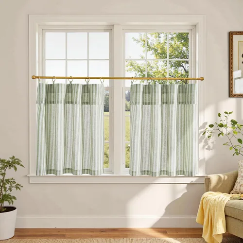 Miniatura 67 de jinchan - Cortinas de lino a rayas para cocina de 20 pulgadas de largo, cortinas de varios niveles, estilo granja moderna de café, tratamientos