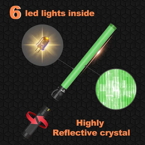 Miniatura 3 de 4 Piezas Varita de Tráfico de Señal de 21 Pulgadas con 3 Modos Intermitentes y 6 Luces LED, Bastón de Seguridad de Tráfico con Clip Lateral