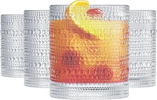 Khen - Juego de 4 vasos de plástico con cuentas de acrílico transparentes y diseño de tachuelas, irrompibles y a prueba de roturas, libres de BPA,
