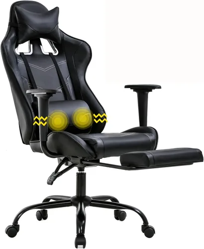 Silla ergonómica para juegos para adultos, silla de escritorio ajustable con respaldo alto y soporte lumbar y reposapiés, silla de oficina de cuero