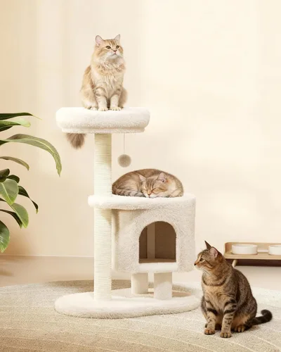 Miniatura 8 de Árbol para gatos, torre para gatos de 34.3 pulgadas con poste rascador, condominio, bola colgante interactiva, percha de felpa para gatos grandes