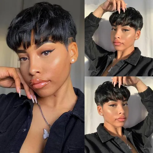 Miniatura 9 de YOUKNOWIG Pelucas de corte Pixie para mujeres negras, peluca brasileña rizada con corte Pixie, cabello humano, sin pegamento, pelucas cortas