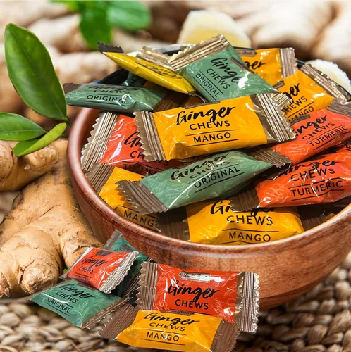 Miniatura 3 de Bali's Best Masticables de jengibre, sabor a mango tropical, frasco de 1 libra, caramelo suave envuelto individualmente, hecho con jengibre 100%