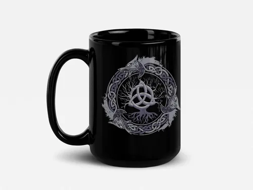Miniatura 9 de Soul'n'Passions Triquetra Tree of Life - Taza de cerámica nórdica Yggdrasil, 11 onzas, color negro