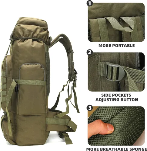 Miniatura 4 de King'sGuard 70L Camping Hiking Backpack for Men Women Large Military Tactical Backpack Molle Rucksack Backpack for Outdoor Verde militar