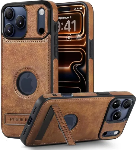 Miniatura 20 de Funda de cuero para iPhone 13 Pro, funda protectora delgada con función atril a prueba de golpes, soporte invisible integrado compatible con iPhone