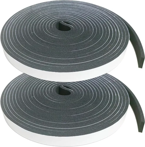 Cinta de espuma para burlete de clima, 2 rollos (1/2 pulgadas x 1/8 pulgadas x 16.4 pies), sello de puerta autoadhesivo para espacios pequeños,