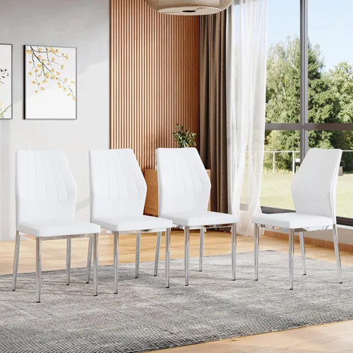 Miniatura 17 de Juego de 4 sillas de comedor negras, modernas sillas de cocina de piel sintética con cojín suave y patas de metal negro, impermeables y fáciles