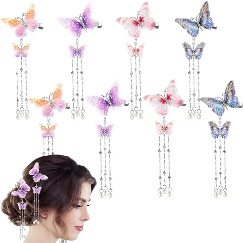 BBTO 8 pinzas de mariposa para el cabello, pasadores de mariposa en movimiento, pasadores de cocodrilo 3D, accesorios para el cabello, horquillas de