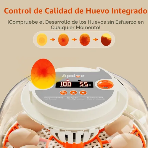 Miniatura 5 de Incubadora de huevos con control de temperatura y humedad, girador automático de huevos, ovoscopio, recarga de botella de agua externa, ventilación