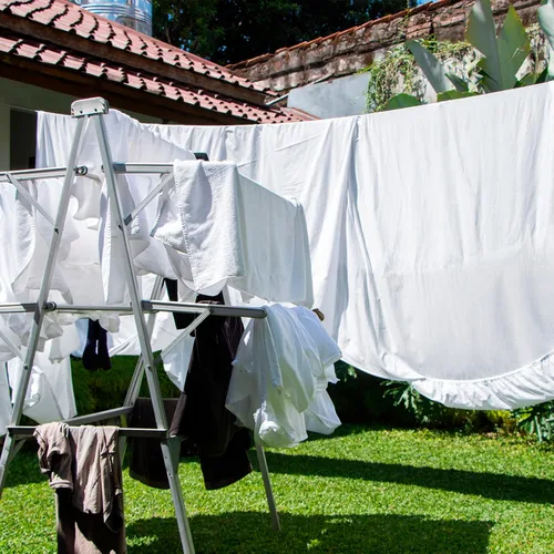 Miniatura 5 de uxcell Tendedero portátil, de nailon de 26.24 pies, resistente al viento, antideslizante, cuerda de lavado para patio, viajes al aire libre, Azul