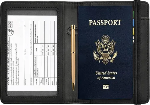 Miniatura 4 de HerriaT Combo de portatarjetas de pasaporte y vacunación, funda con ranura para tarjeta de vacunación CDC, protector organizador de documentos