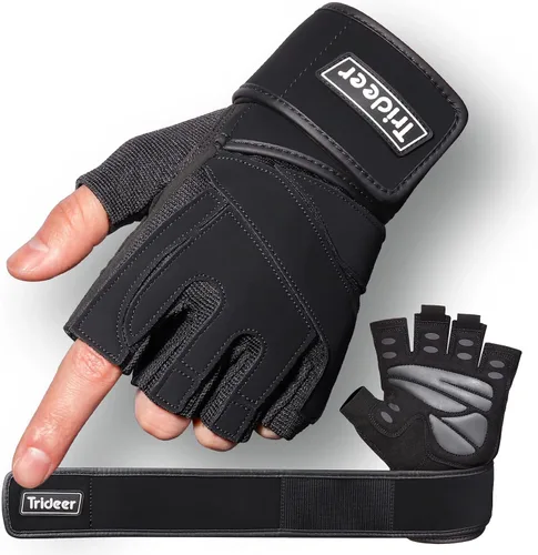 Trideer Guantes de entrenamiento para hombres, guantes para levantamiento de pesas con soporte para muñeca, protección completa de la palma y agarre
