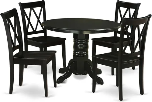 Miniatura 9 de East West Furniture SHCL3-BLK-C - Juego de mesa de comedor moderno de 3 piezas que contiene una mesa de cocina redonda con pedestal y 2 sillas